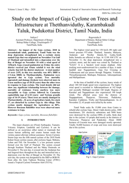 Study on the Impact of Gaja Cyclone on Trees and Infrastructure at Thetthanviduthy, Karambakudi Taluk, Pudukottai District, Tamil Nadu, India