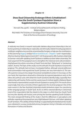 Does Dual Citizenship Endanger Ethnic Cohabitation? How the South Tyrolean Population Views a Supplementary Austrian Citizenship