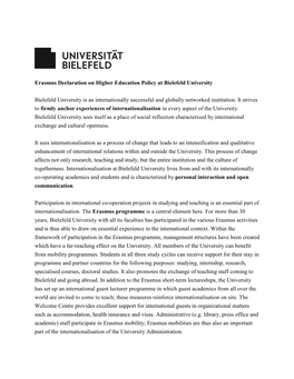 Erasmus Declaration on Higher Education Policy at Bielefeld University