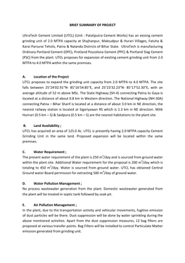 BRIEF SUMMARY of PROJECT Ultratech Cement Limited (UTCL)