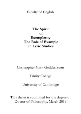 Faculty of English the Spirit of Exemplarity