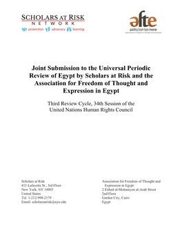 Joint Submission to the Universal Periodic Review of Egypt by Scholars at Risk and the Association for Freedom of Thought and Expression in Egypt