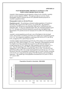 Appendix 11 Past Demographic Trends in Australia And