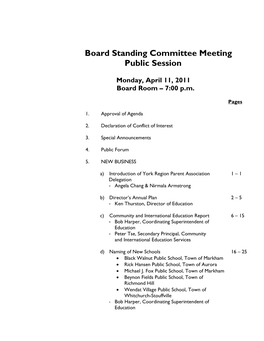 Board Standing Committee Meeting Public Session