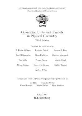 Quantities, Units and Symbols in Physical Chemistry Third Edition