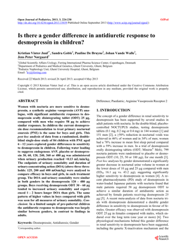 Is There a Gender Difference in Antidiuretic Response to Desmopressin in Children?