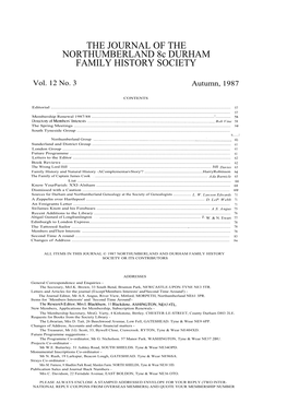 THE JOURNAL of the NORTHUMBERLAND 8C DURHAM FAMILY HISTORY SOCIETY