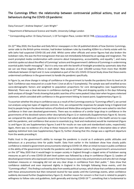 The Cummings Effect: the Relationship Between Controversial Political Actions, Trust and Behaviours During the COVID-19 Pandemic