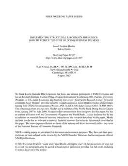 Implementing Structural Reforms in Abenomics: How to Reduce the Cost of Doing Business in Japan