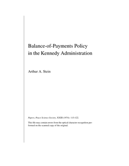 Balance-Of-Payments Policy in the Kennedy Administration