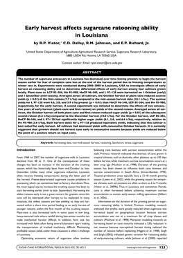 Early Harvest Affects Sugarcane Ratooning Ability in Louisiana by R.P