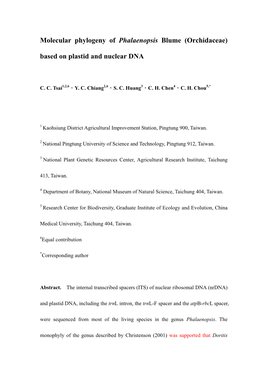 Molecular Phylogeny of Phalaenopsis Blume (Orchidaceae) Based on Plastid and Nuclear DNA