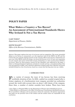 What Makes a Country a Tax Haven? an Assessment of International Standards Shows Why Ireland Is Not a Tax Haven