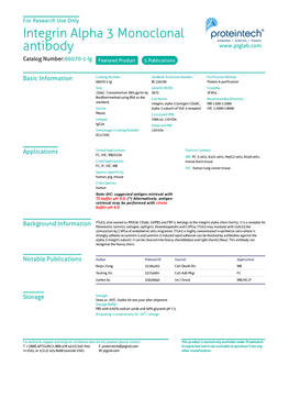 Integrin Alpha 3 Monoclonal Antibody Catalog Number:66070-1-Ig Featured Product 5 Publications