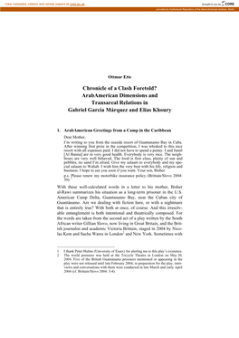 Chronicle of a Clash Foretold? Arabamerican Dimensions and Transareal Relations in Gabriel García Márquez and Elias Khoury