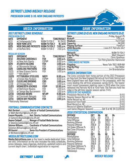 Detroit Lions Weekly Release Media Information Game Information