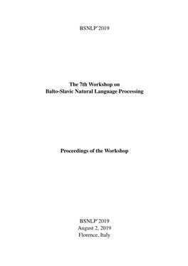 Proceedings of the 7Th Workshop on Balto-Slavic Natural Language Processing, Pages 1–11, Florence, Italy, 2 August 2019