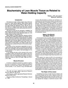 Biochemistry of Lean Muscle Tissue As Related to Water-Holding Capacity Riette L.J.M