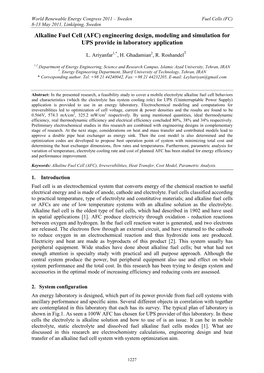 Alkaline Fuel Cell (AFC) Engineering Design, Modeling and Simulation for UPS Provide in Laboratory Application