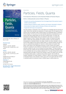 Particles, Fields, Quanta from Quantum Mechanics to the Standard Model of Particle Physics Series: Undergraduate Lecture Notes in Physics