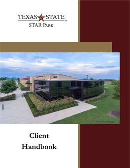 Client Handbook, Emergency Contact Numbers for Texas State and Management, a Services Price List, and an Overview of the Property