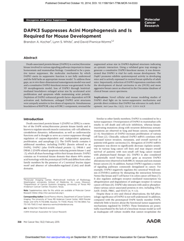 DAPK3 Suppresses Acini Morphogenesis and Is Required for Mouse Development Brandon A