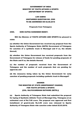 Lok Sabha Unstarred Question No. 2589 to Be Answered on 02.08.2018