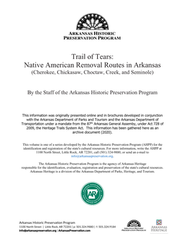 Native American Removal Routes in Arkansas (Cherokee, Chickasaw, Choctaw, Creek, and Seminole)