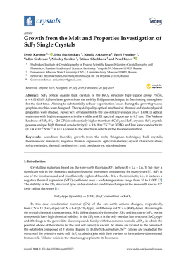 Growth from the Melt and Properties Investigation of Scf3 Single Crystals