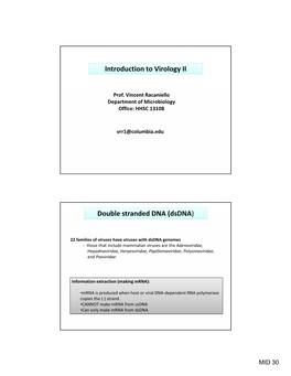 Introduction to Virology II Double Stranded DNA (Dsdna)