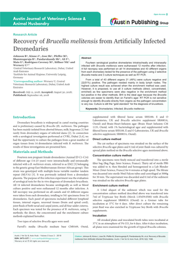 Recovery of Brucella Melitensis from Artificially Infected Dromedaries