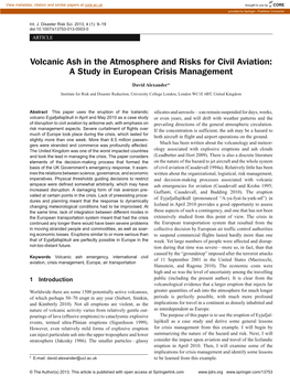 Volcanic Ash in the Atmosphere and Risks for Civil Aviation: a Study in European Crisis Management