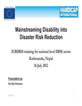 Mainstreaming Disability Into Disaster Risk Reduction