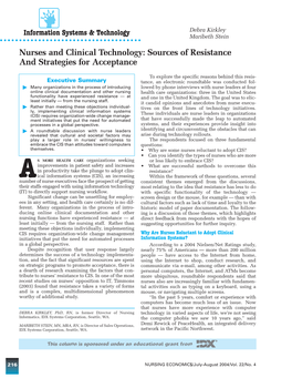 Nurses and Clinical Technology: Sources of Resistance and Strategies for Acceptance