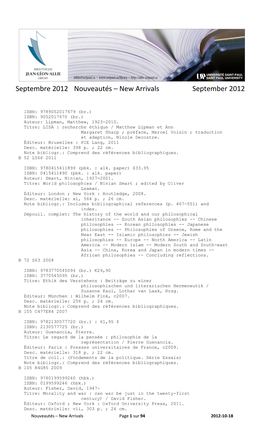 Septembre 2012 Nouveautés – New Arrivals September 2012
