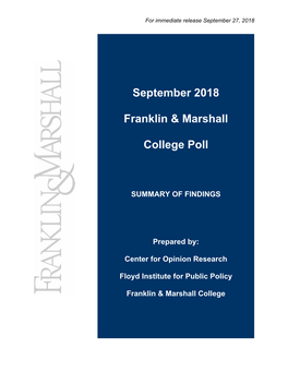 September 2018 Franklin & Marshall College Poll