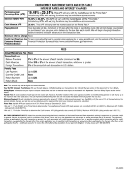 Cardmember Agreement Rates and Fees Table Interest Rates and Interest Charges Fees