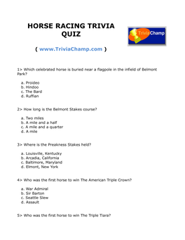 Horse Racing Trivia Quiz