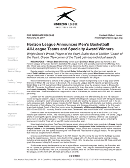Horizon League Announces Men's Basketball All-League Teams And