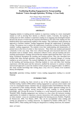 Facilitating Reading Engagement by Foregrounding Students’ Voices Through Epistolary Writing: a Case Study