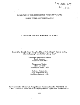 Evaluation of Seismic Risk in the Tonga-Flti-Vanuatu