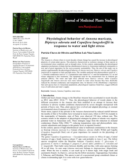 Physiological Behavior of Annona Muricata, Dipteryx Odorata and Copaifera Langsdorffii in Response to Water and Light Stress