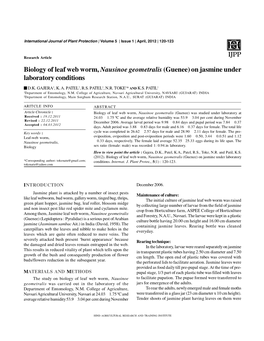 Biology of Leaf Web Worm, Nausinoe Geometralis (Guenee) on Jasmine Under Laboratory Conditions