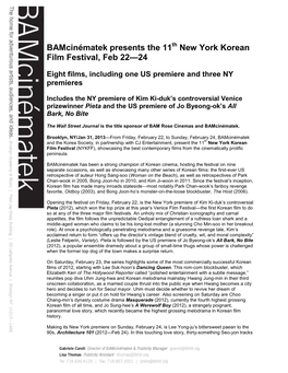 Bamcinématek Presents the 11 New York Korean Film Festival, Feb 22