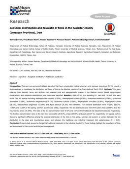 Research Seasonal Distribution and Faunistic of Ticks in the Alashtar County (Lorestan Province), Iran