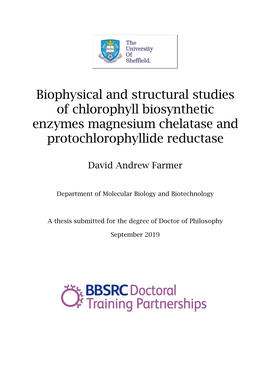 Biophysical and Structural Studies of Chlorophyll Biosynthetic Enzymes Magnesium Chelatase and Protochlorophyllide Reductase