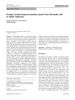 Ecology of Nickel Hyperaccumulator Plants from Ultramafic Soils in Sabah