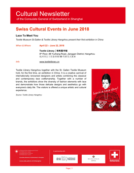 Swiss Cultural Events in June 2018