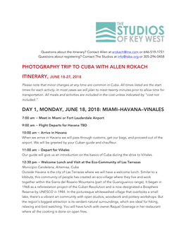 Cuba Photo Tour Itinerary June 2018