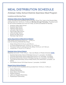 Meal Distribution Schedule